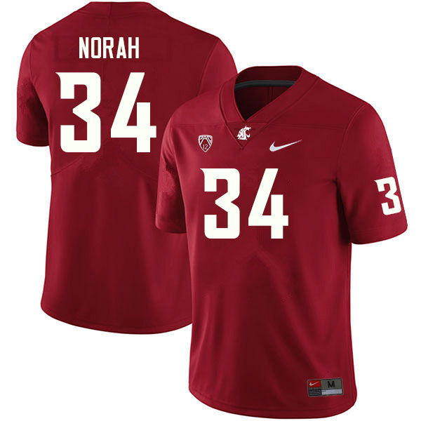 Washington State Cougars #34 Cole Norah College Football Jerseys Sale-Crimson